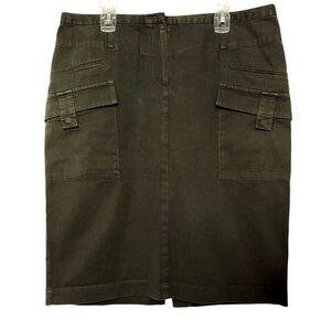 Gerard Darel High-End Cotton Stretch Skirt Sz 40 Olive Patch Pockets French Boho